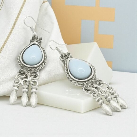 Turkish Zamak Dangle Earrings‎ with Stabilized Turquoise Handmade Jewelry - Picture 9 of 11